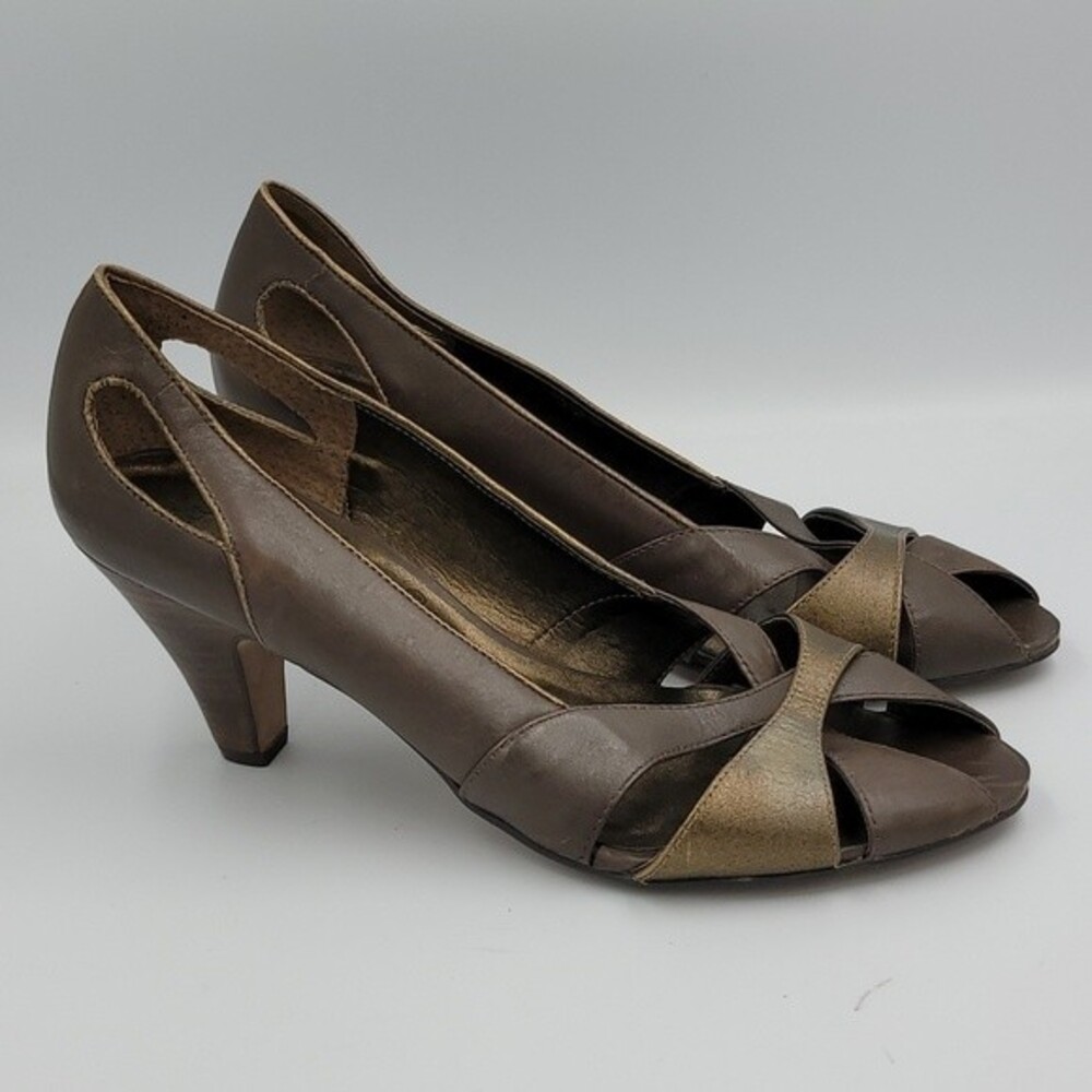 Matisse peep toe leather pumps Sz 8.5 Brown Pewter